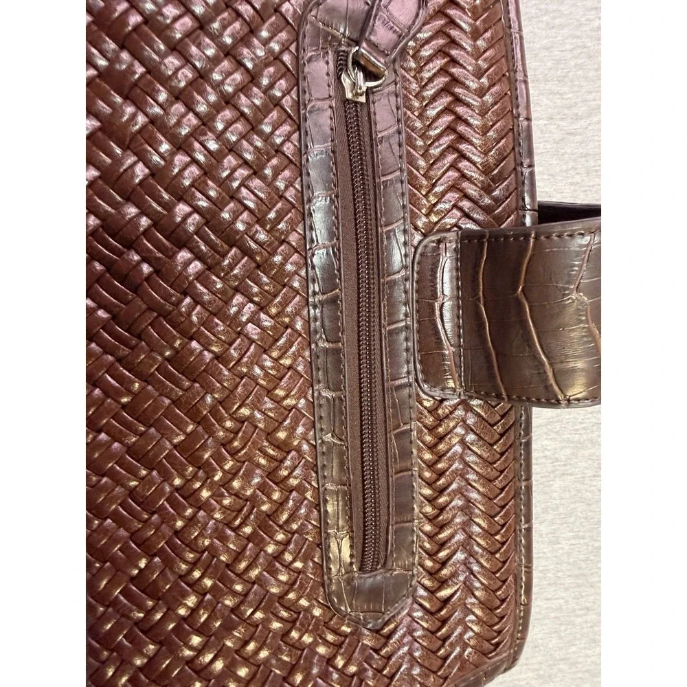 COLDWATER CREEK Brown Faux Leather Shoulder Bag, Woven/Textured Look!